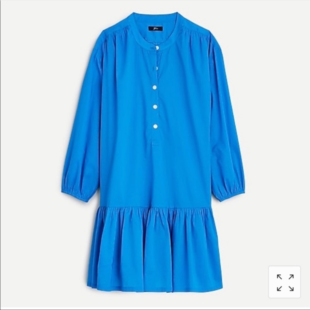 J. Crew Swingy Cover-Up Dress in Blue Oversized 100% Cotton Long Sleeve Tiered